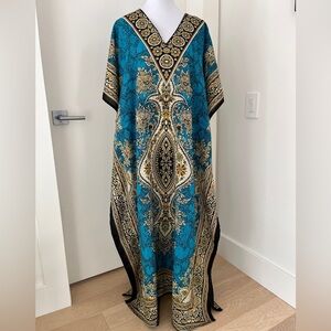 CAFTAN Maxi Dress V Neck Batwing Short Sleeve Adjustable Waist Boho Resortwear